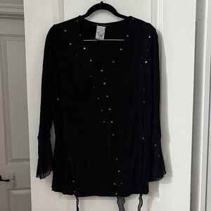 Alain Elegant Black Blouse with Bead Details